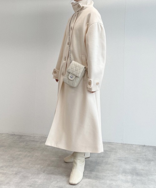 w closet(ダブルクローゼット)の「フェイクウールシングルコート(ステンカラーコート・レディース・ブラック/モカ/キナリ/グレー・FREE)」の12枚目の写真