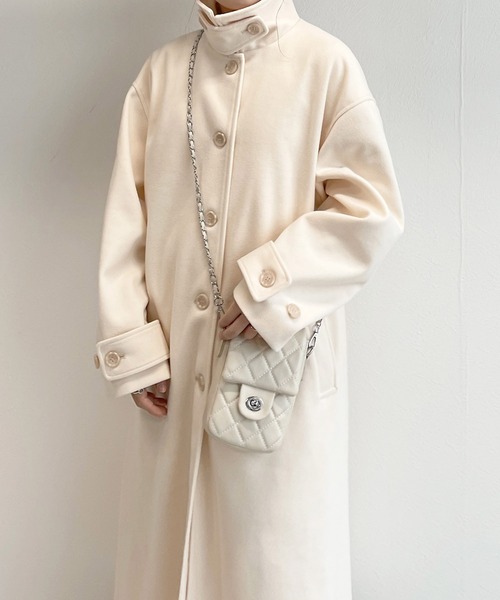 w closet(ダブルクローゼット)の「フェイクウールシングルコート(ステンカラーコート・レディース・ブラック/モカ/キナリ/グレー・FREE)」の13枚目の写真