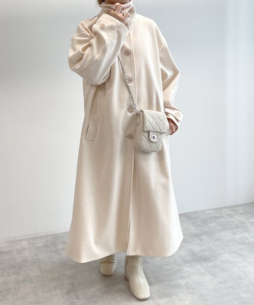 w closet(ダブルクローゼット)の「フェイクウールシングルコート(ステンカラーコート・レディース・ブラック/モカ/キナリ/グレー・FREE)」の14枚目の写真