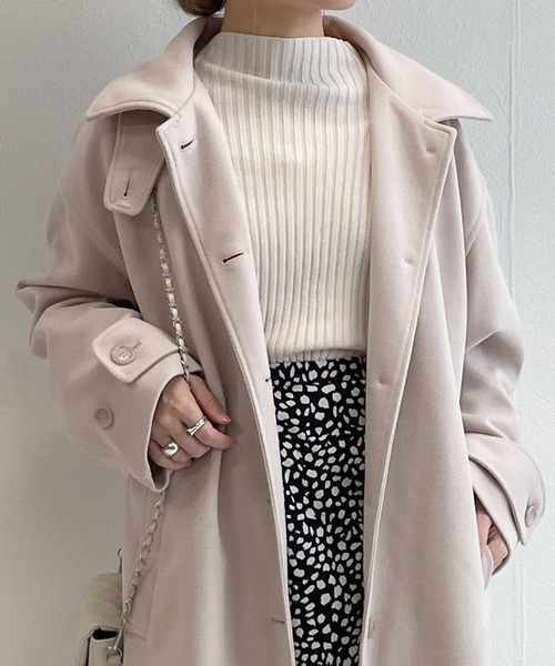 w closet(ダブルクローゼット)の「フェイクウールシングルコート(ステンカラーコート・レディース・ブラック/モカ/キナリ/グレー・FREE)」の16枚目の写真