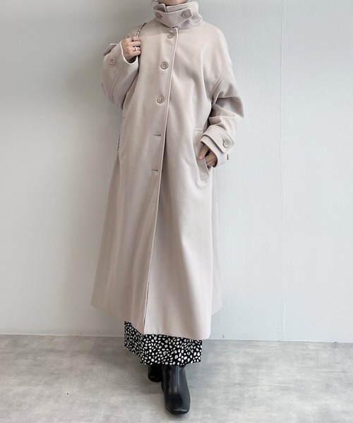 w closet(ダブルクローゼット)の「フェイクウールシングルコート(ステンカラーコート・レディース・ブラック/モカ/キナリ/グレー・FREE)」の19枚目の写真