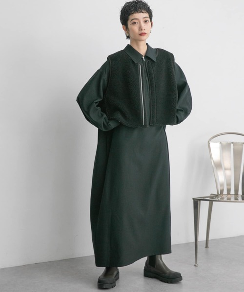 KBF（ケイビーエフ）の「ZIPオーバーワンピース（ワンピース・レディース・ブラック/グレー系その他/オリーブ・ONE）」の2枚目の写真