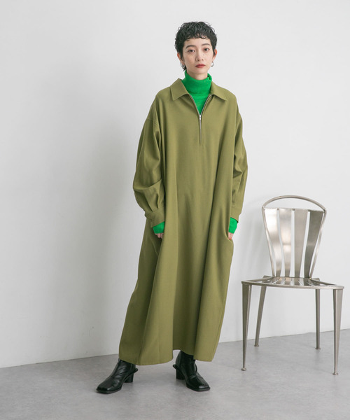 KBF（ケイビーエフ）の「ZIPオーバーワンピース（ワンピース・レディース・ブラック/グレー系その他/オリーブ・ONE）」の21枚目の写真