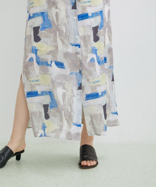 ADAM ET ROPE’ ボリュームスリーブプリントワンピース　ライトグリーン ADAM ET ROPE' ボリュームスリーブプリントワンピース ライト