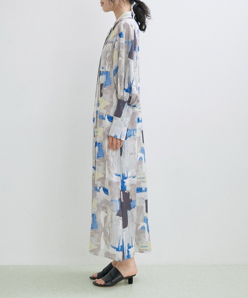 ADAM ET ROPE' ボリュームスリーブプリントワンピース ライト