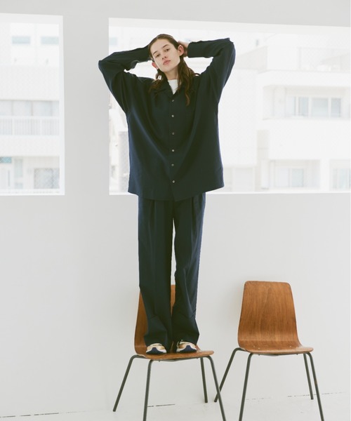 soerte（ソエルテ）シアーオープンカラーチェックシャツ soerte（ソエルテ）の「sheer open collar checked shirt/シアー