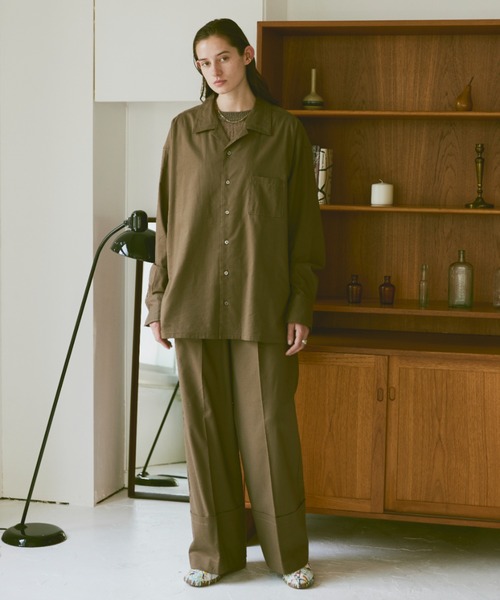 ソエルテ　開襟ストライプシャツ　ブラウン soerte（ソエルテ）の「LOOSE H / S OPEN COLLAR SHIRT (ASSORT