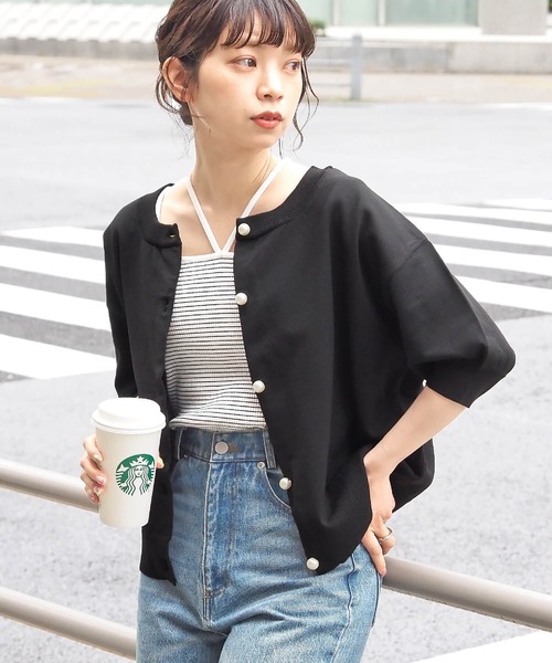 tiptop（ティップトップ）の「【ZOZO限定アイテム】パール釦半袖カーディガン（カーディガン/ボレロ・レディース・ブラック/ホワイト系その他/アイボリー/ライトグリーン/サックスブルー/レッド・FREE）」の17枚目の写真