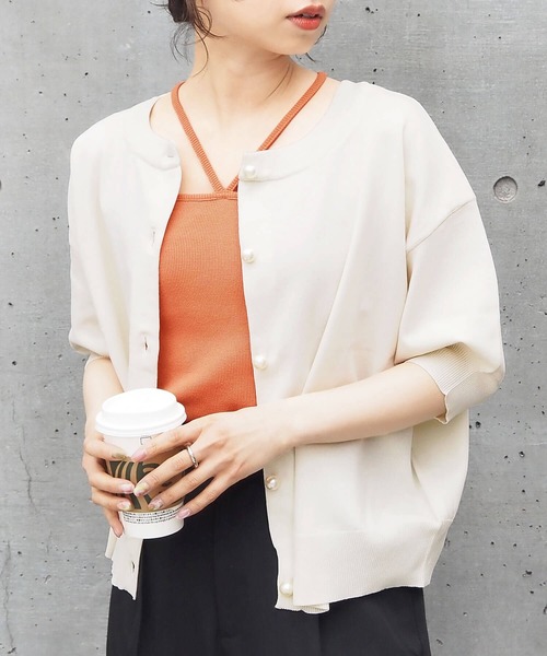 tiptop（ティップトップ）の「【ZOZO限定アイテム】パール釦半袖カーディガン（カーディガン/ボレロ・レディース・ブラック/ホワイト系その他/アイボリー/ライトグリーン/サックスブルー/レッド・FREE）」の9枚目の写真