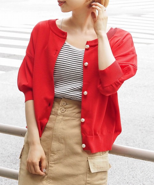 セール】【ZOZO限定アイテム】パール釦半袖カーディガン（カーディガン