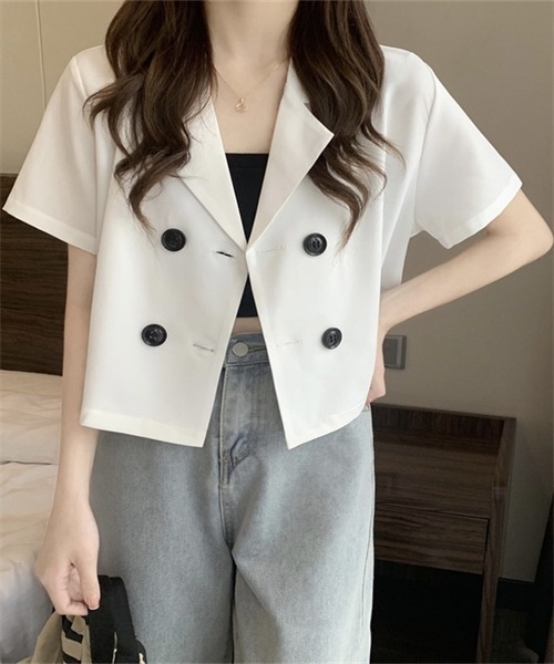 FREE STYLISTS(フリー スタイリスト)の「ショートコート(テーラードジャケット・レディース・グリーン系/ピンク/ブルー/ブラック/ホワイト/オレンジ/アイボリー・FREE)」の2枚目の写真
