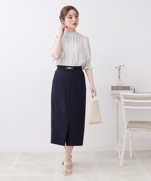 couture brooch（クチュールブローチ）の「◆ビットベルト付タイトスカート（スカート・レディース・ブラウン系その他/ネイビー・36/38/42/40）」の14枚目の写真