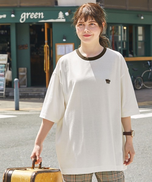 PENNEYS(ぺニーズ)の「PENNEYS/ペニーズ 別注 BE A TIGER ロゴ ワッペン刺繍ワンポイント ルーズ半袖Tシャツ(Tシャツ/カットソー・レディース・ピンク/ホワイト系/ネイビー/オリーブ/アイボリー系/ブラック/ホワイト・L/M)」の4枚目の写真