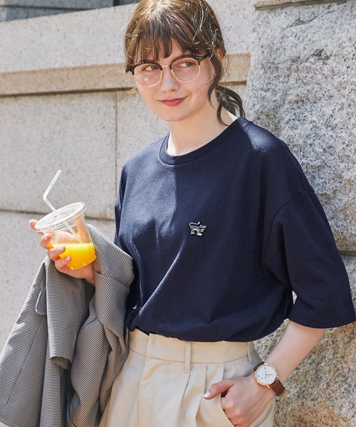 PENNEYS(ぺニーズ)の「PENNEYS/ペニーズ 別注 BE A TIGER ロゴ ワッペン刺繍ワンポイント ルーズ半袖Tシャツ(Tシャツ/カットソー・レディース・ピンク/ホワイト系/ネイビー/オリーブ/アイボリー系/ブラック/ホワイト・L/M)」の6枚目の写真