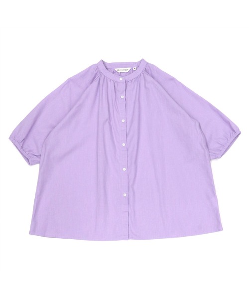 TOKYO SHIRTS（トウキョウシャツ）の「綿麻 バンドカラー ラグラン袖カジュアルシャツ（シャツ/ブラウス・レディース・サックスブルー/ラベンダー・M/L）」の9枚目の写真