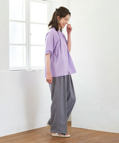 TOKYO SHIRTS（トウキョウシャツ）の「綿麻 バンドカラー ラグラン袖カジュアルシャツ（シャツ/ブラウス・レディース・サックスブルー/ラベンダー・M/L）」の4枚目の写真