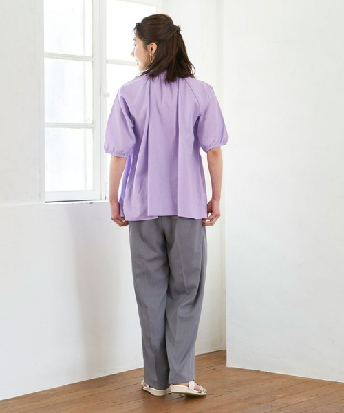 TOKYO SHIRTS（トウキョウシャツ）の「綿麻 バンドカラー ラグラン袖カジュアルシャツ（シャツ/ブラウス・レディース・サックスブルー/ラベンダー・M/L）」の5枚目の写真