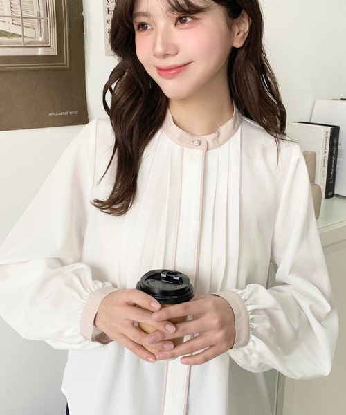 【美品】エンフォルド ブロードタックカラー プルオーバー ブラウス 定価3,6万 Aletta vita 爆買 ブラウス 後ボタン 2way スタンドネック