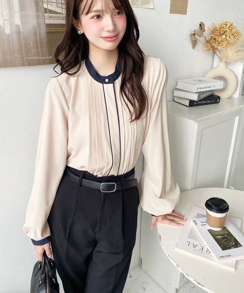 【美品】エンフォルド ブロードタックカラー プルオーバー ブラウス 定価3,6万 Aletta vita 爆買 ブラウス 後ボタン 2way スタンドネック