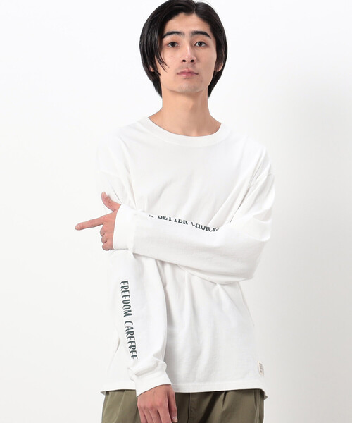 Purple&Yellow(パープルアンドイエロー)の「メッセージプリント 長袖Tシャツ(Tシャツ/カットソー・メンズ・マルチ/ホワイト/ブラック・S/L/M)」の5枚目の写真