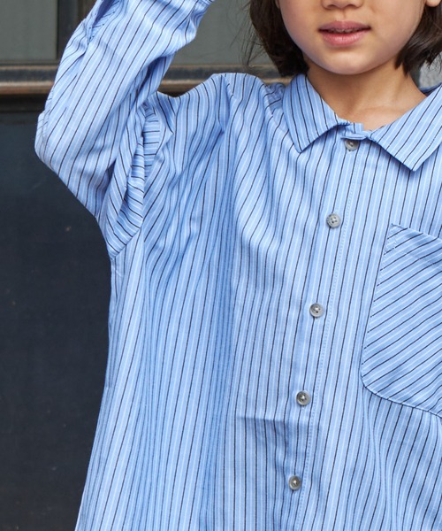 PAIRMANON STREET（ペアマノンストリート）の「【PAIRMANON STREET】ストライプ ルーズ シャツ バイアス ポケット（シャツ/ブラウス・キッズ・ブルー/ネイビー/ベージュ・140/110/90/130/150/120/100）」の8枚目の写真