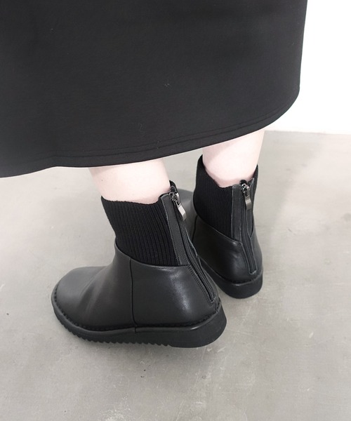 neue diffusion（ノイエディフュージョン）の「バックファスナー付きニットショートブーツ_ND23625（ブーツ・レディース・ブラック/ブラック系その他・23.5cm/24cm/23cm/24.5cm/22.5cm）」の7枚目の写真