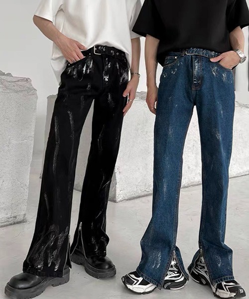 △ダメージ加工デニムパンツ 裾ジップ（デニムパンツ
