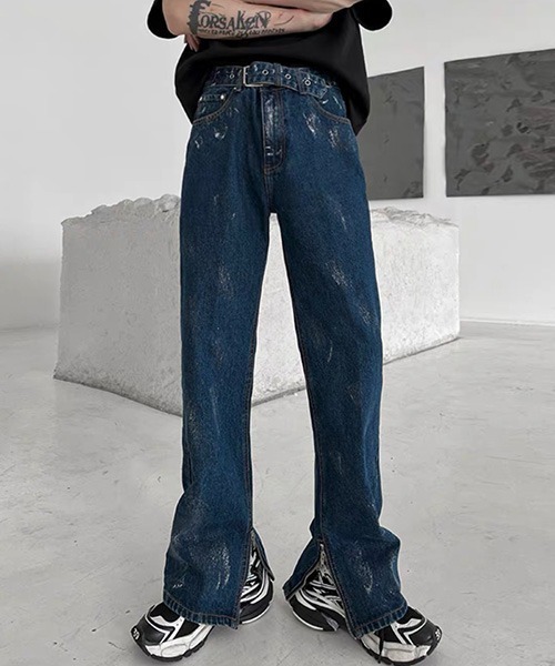 YKKジッパーボリューミーデニムパンツ(M/L) O5020 THE CASUAL｜12oz オーバーサイズワイドバギーストレート 2way