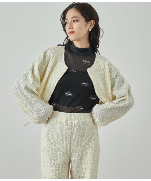 ANAP（アナップ）の「ジャガードカットブルゾン【セットアップ対応】（ブルゾン・レディース・オフホワイト/ブラック・FREE）」の3枚目の写真