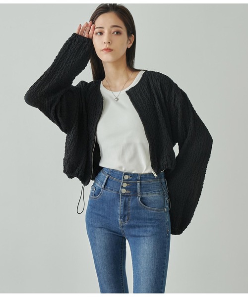 ANAP（アナップ）の「ジャガードカットブルゾン【セットアップ対応】（ブルゾン・レディース・オフホワイト/ブラック・FREE）」の10枚目の写真