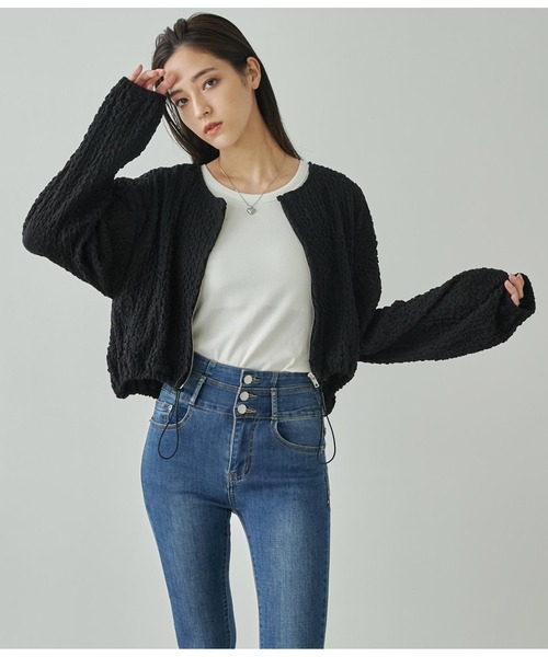 ANAP（アナップ）の「ジャガードカットブルゾン【セットアップ対応】（ブルゾン・レディース・オフホワイト/ブラック・FREE）」の11枚目の写真