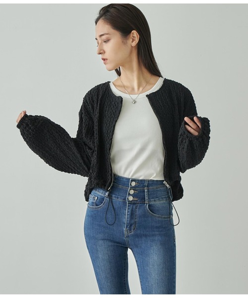 ANAP（アナップ）の「ジャガードカットブルゾン【セットアップ対応】（ブルゾン・レディース・オフホワイト/ブラック・FREE）」の12枚目の写真