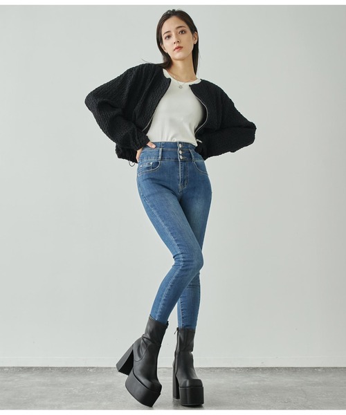 ANAP（アナップ）の「ジャガードカットブルゾン【セットアップ対応】（ブルゾン・レディース・オフホワイト/ブラック・FREE）」の13枚目の写真