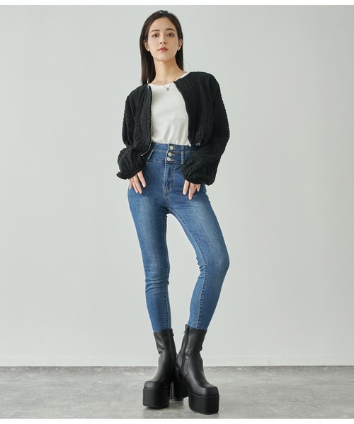 ANAP（アナップ）の「ジャガードカットブルゾン【セットアップ対応】（ブルゾン・レディース・オフホワイト/ブラック・FREE）」の15枚目の写真