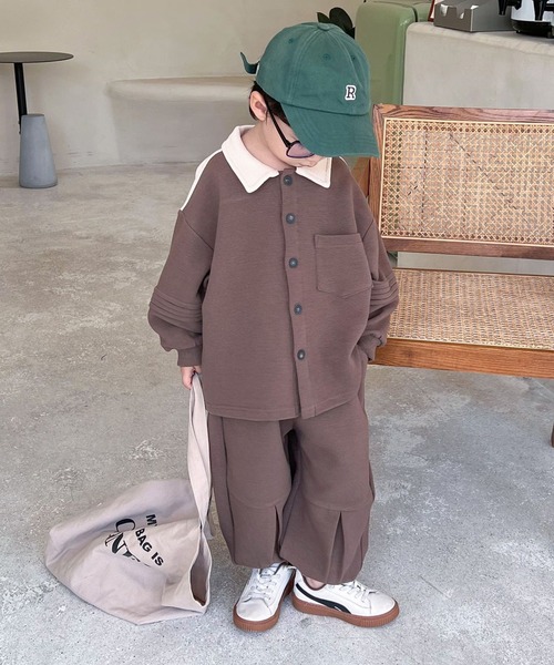 aimoha（アイモハ）の「aimoha-KIDS- 子供服 　バイカラー厚手カットソーセットアップ（セットアップ・キッズ・ベージュ・130/110/120/100/140）」の2枚目の写真