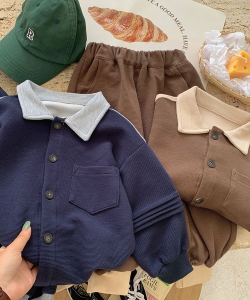 aimoha（アイモハ）の「aimoha-KIDS- 子供服 　バイカラー厚手カットソーセットアップ（セットアップ・キッズ・ベージュ・130/110/120/100/140）」の9枚目の写真