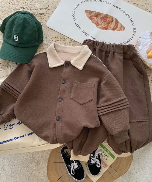 aimoha（アイモハ）の「aimoha-KIDS- 子供服 　バイカラー厚手カットソーセットアップ（セットアップ・キッズ・ベージュ・130/110/120/100/140）」の12枚目の写真