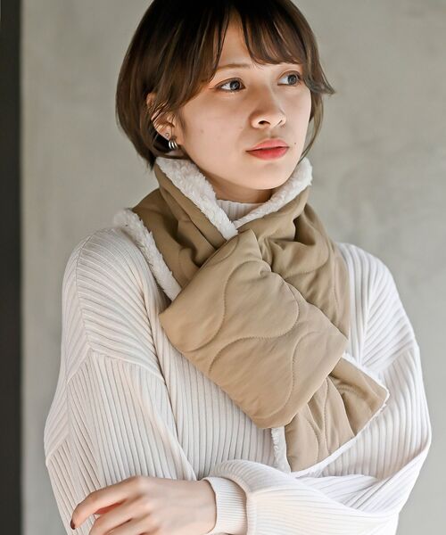 rps（アールピーエス）の「さしこみキルトマフラー（マフラー・レディース・カーキ/ブラック/ダークベージュ・フリー）」の3枚目の写真