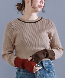 配色リブ編みデザインニット