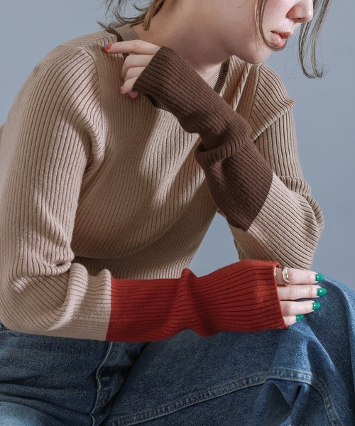 n'OrLABEL（ノアールレーベル）の「『配色リブ編みデザインニット』（ニット/セーター・レディース・モカ/ブラック/杢グレー・1/2）」の16枚目の写真