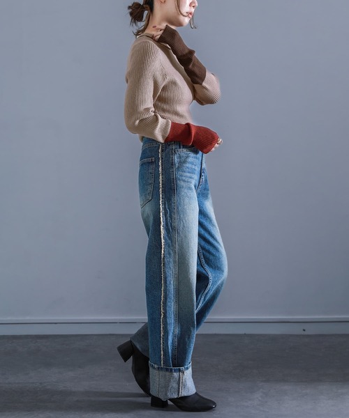 n'OrLABEL（ノアールレーベル）の「『配色リブ編みデザインニット』（ニット/セーター・レディース・モカ/ブラック/杢グレー・1/2）」の18枚目の写真