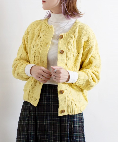 ALL ORDINARIES（オールオーディナリーズ）の「【LITTLE MARKET（リトルマーケット）】アラン編み モールヤーンニットカーディガン（ニット/セーター・レディース・ブルー/イエロー/グレー・FREE）」の3枚目の写真