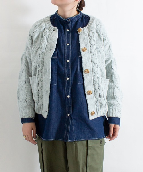 ALL ORDINARIES（オールオーディナリーズ）の「【LITTLE MARKET（リトルマーケット）】アラン編み モールヤーンニットカーディガン（ニット/セーター・レディース・ブルー/イエロー/グレー・FREE）」の7枚目の写真