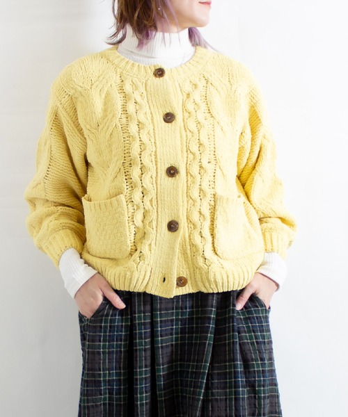 ALL ORDINARIES（オールオーディナリーズ）の「【LITTLE MARKET（リトルマーケット）】アラン編み モールヤーンニットカーディガン（ニット/セーター・レディース・ブルー/イエロー/グレー・FREE）」の4枚目の写真