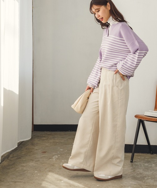 hunch（ハンチ）の「細コールタックパンツ（その他パンツ・レディース・ライトイエロー/ブラック/オフホワイト・FREE）」の8枚目の写真