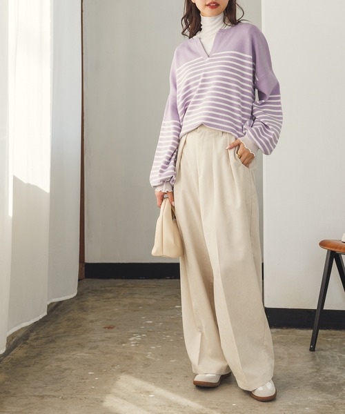 hunch（ハンチ）の「細コールタックパンツ（その他パンツ・レディース・ライトイエロー/ブラック/オフホワイト・FREE）」の7枚目の写真