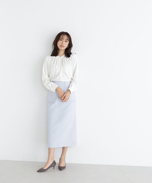 NATURAL BEAUTY BASIC（ナチュラルビューティーベーシック）の「◇アウトポケットツイードナロースカート（スカート・レディース・ブルー/オフホワイト/ネイビー・MEDIUM/SMALL）」の5枚目の写真