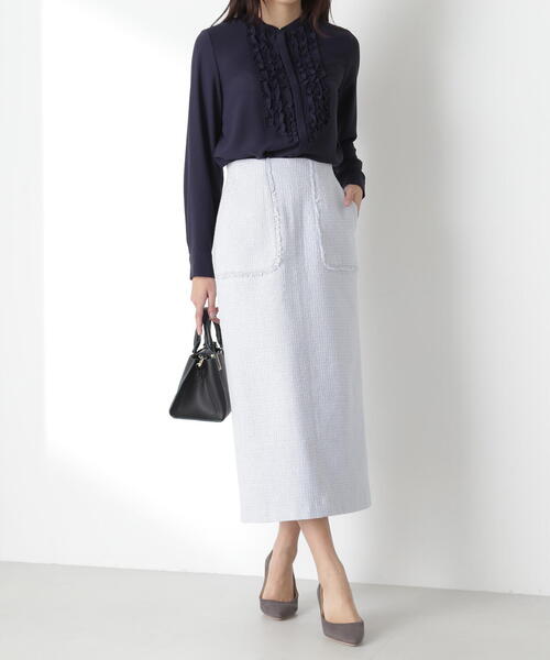 NATURAL BEAUTY BASIC（ナチュラルビューティーベーシック）の「◇アウトポケットツイードナロースカート（スカート・レディース・ブルー/オフホワイト/ネイビー・MEDIUM/SMALL）」の8枚目の写真