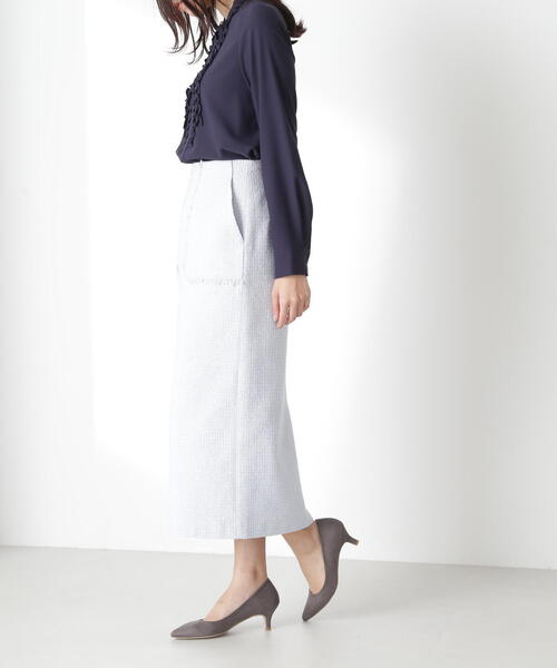 NATURAL BEAUTY BASIC（ナチュラルビューティーベーシック）の「◇アウトポケットツイードナロースカート（スカート・レディース・ブルー/オフホワイト/ネイビー・MEDIUM/SMALL）」の9枚目の写真