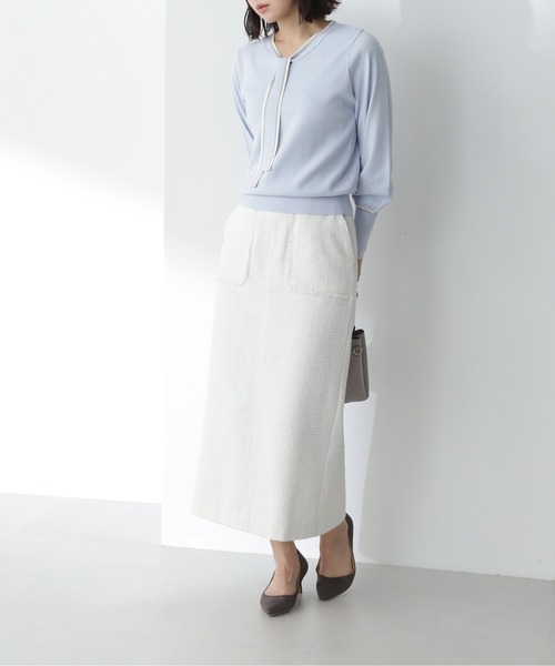 NATURAL BEAUTY BASIC（ナチュラルビューティーベーシック）の「◇アウトポケットツイードナロースカート（スカート・レディース・ブルー/オフホワイト/ネイビー・MEDIUM/SMALL）」の21枚目の写真